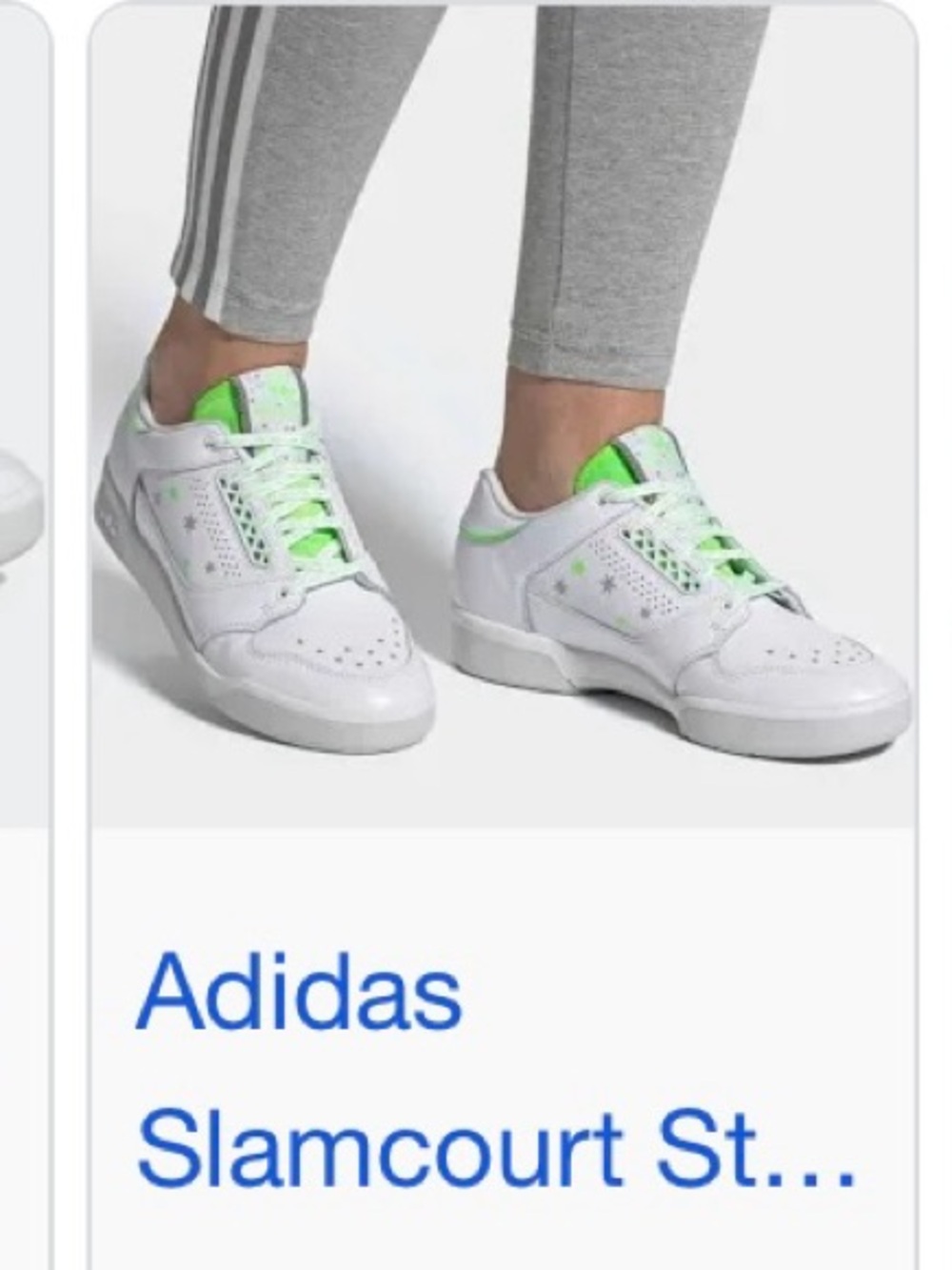 Adidas Slamcourt Stars Women’s White Sneakers with Neon Green Accents
Size 7.5